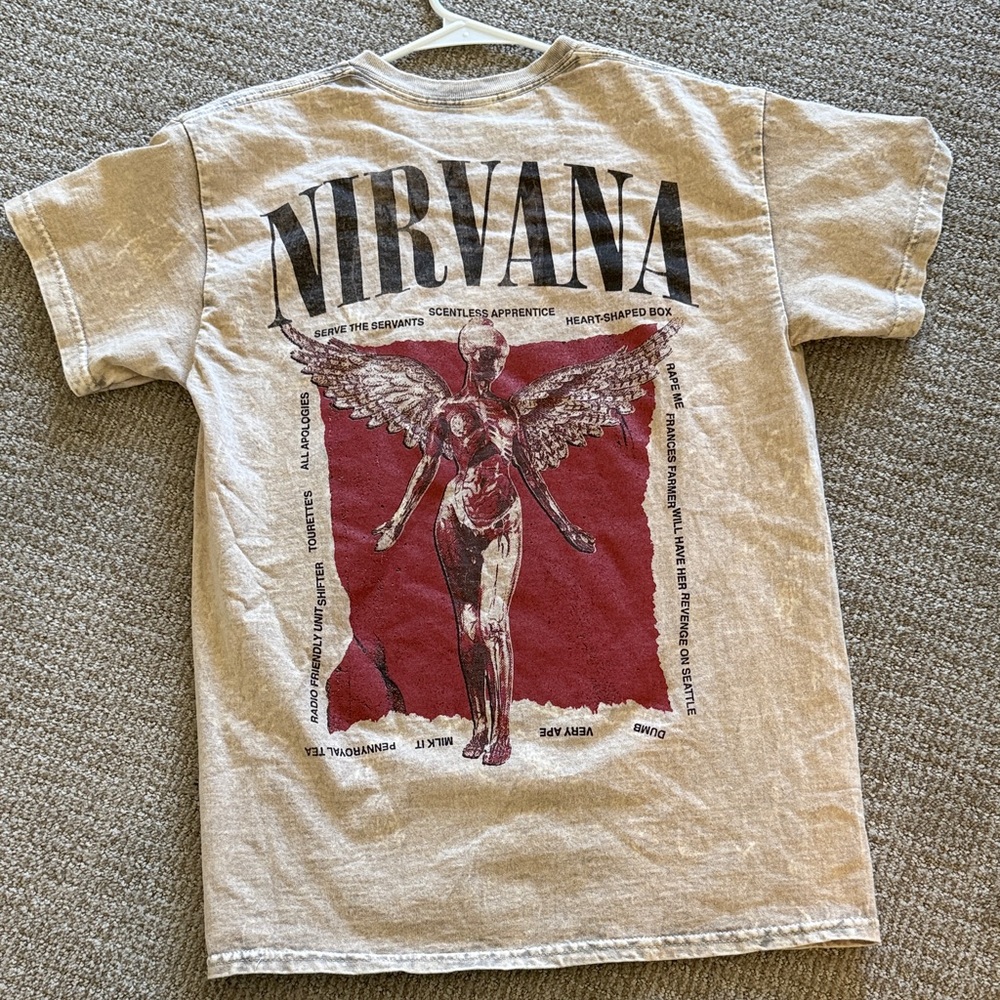 Acid washed NIRVANA Beige and Red Graphic Tee